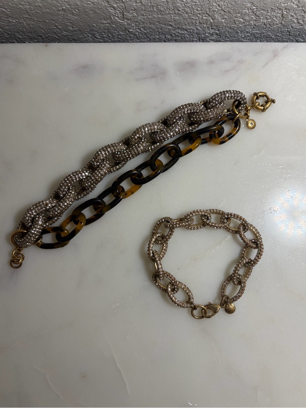 J. Crew  Tortoiseshell and Rhinestone Gold-Tone Linked Bracelet Set